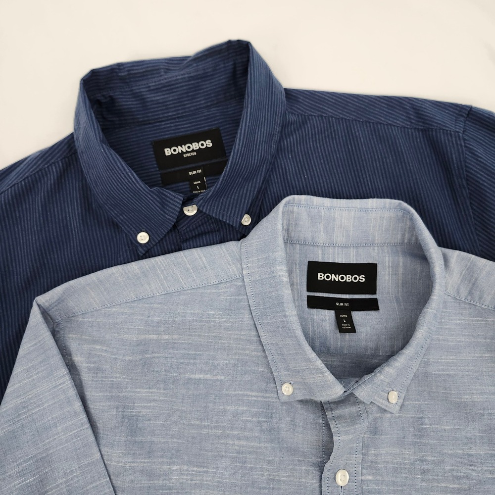 Bonobos Mens Slim Fit Button Down Shirts Bundle Size L Long Modern Office Ivy